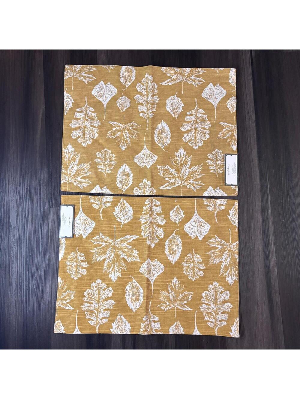 Target Threshold Gold Leaf Placemats Mustard Yellow Set of 2